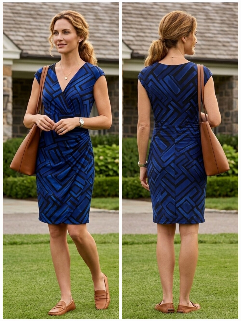 Lauren Ralph Lauren 10 Abstract Silky Knit Sheath Dress Old Money Quiet Luxury